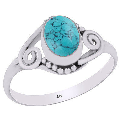 Beautiful Rawa & Coil Wire Work Around Turquoise Oval Shape 925 Sterling Solid Silver Ring - R3402024-63