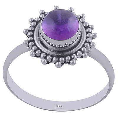 Alluring Rawa & Wire Work Around Amethyst Round Shape 925 Sterling Solid Silver Ring - R3402025-51