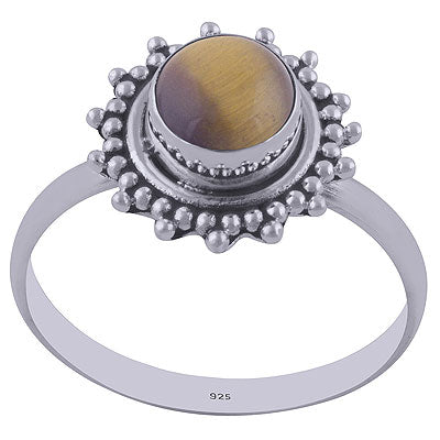 Alluring Rawa & Wire Work Around Tiger's Eye Round Shape 925 Sterling Solid Silver Ring - R3402025-72