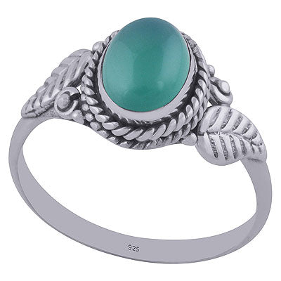 Stunning Twisted Handcrafted Leaf Around Green Onyx Oval Shape 925 Sterling Solid Silver Ring - R3402028-35