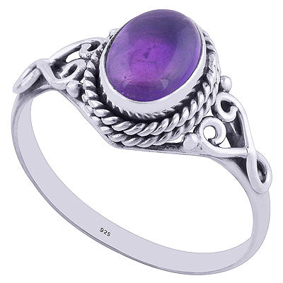 Gorgeous Twisted Wire Work Around Amethyst Oval Shape 925 Sterling Solid Silver Ring - R3402030-56