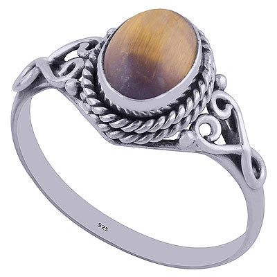 Gorgeous Twisted Wire Work Around Tiger's Eye Oval Shape 925 Sterling Solid Silver Ring - R3402030-97