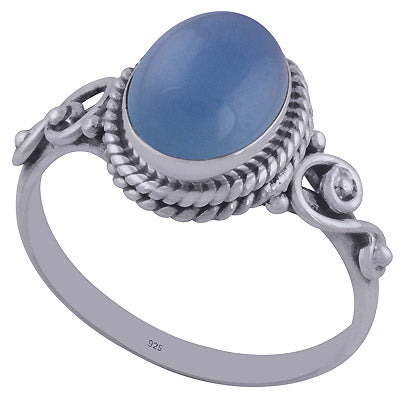 Beautiful Handwork Around Blue Chalcedony Oval Shape 925 Sterling Solid Silver Ring - R3402031-28