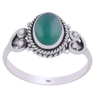 Beautifully Handcrafted Twisted Wire Work Around Green Onyx Oval Shape 925 Sterling Solid Silver Ring - R3402032-64