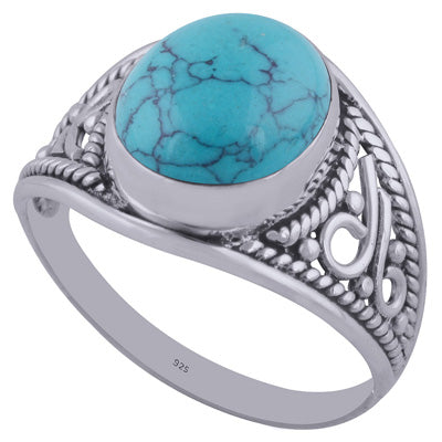 Beautiful Wire & Rawa Work Around Turquoise Oval Shape 925 Sterling Solid Silver Ring - R3402042-62