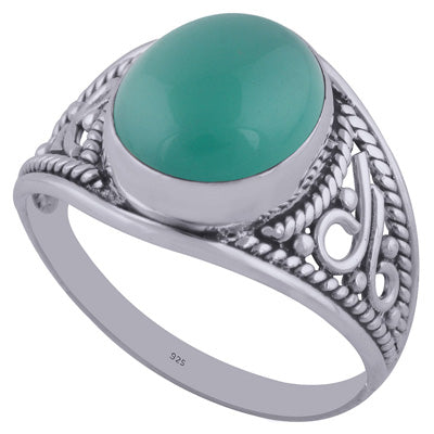Beautiful Wire & Rawa Work Around Green Onyx Oval Shape 925 Sterling Solid Silver Ring - R3402042-66