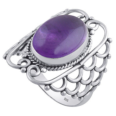 Gorgeous Hand Work on Shank Amethyst Oval Shape 925 Sterling Solid Silver Ring - R3402071-1