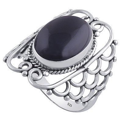 Gorgeous Hand Work on Shank Black Onyx Oval Shape 925 Sterling Solid Silver Ring - R3402071-20