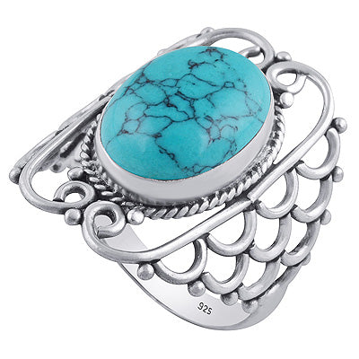 Gorgeous Hand Work on Shank Turquoise Oval Shape 925 Sterling Solid Silver Ring - R3402071-3