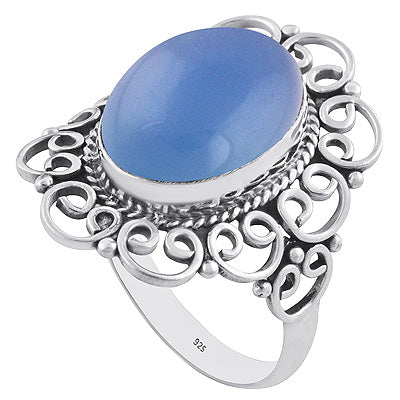 Beautiful Handwork Split Shank Blue Chalcedony Oval Shape 925 Sterling Solid Silver Ring - R3402072-25