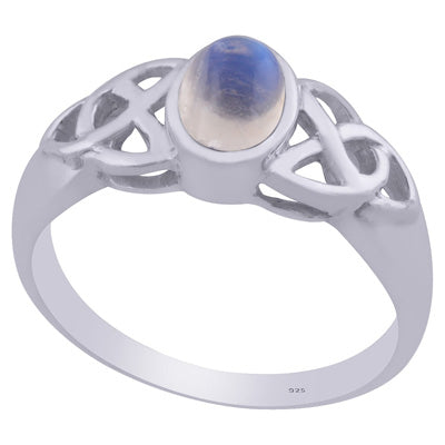 Beautiful Celtic Knot Around Rainbow Moonstone Oval Shape 925 Sterling Solid Silver Ring - R3402081-54