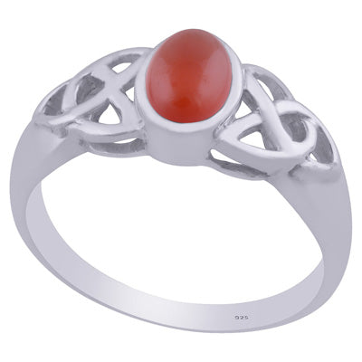 Beautiful Celtic Knot Around Carnelian Oval Shape 925 Sterling Solid Silver Ring - R3402081-57