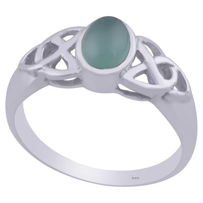 Beautiful Celtic Knot Around Aqua Chalcedony Oval Shape 925 Sterling Solid Silver Ring - R3402081-60