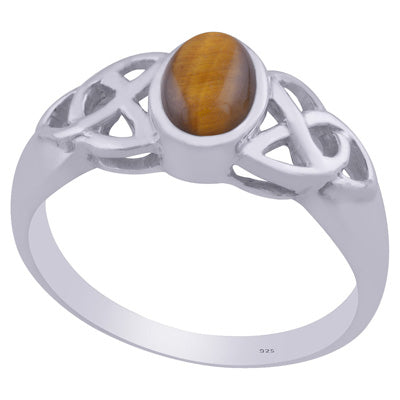 Beautiful Celtic Knot Around Tiger's Eye Oval Shape 925 Sterling Solid Silver Ring - R3402081-61