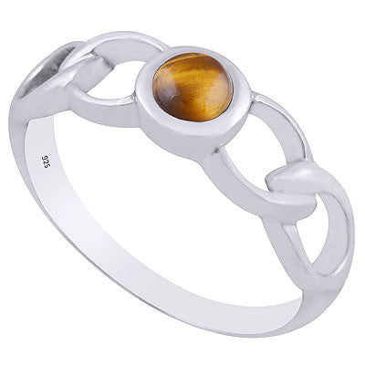 Stunning Shank Around Tiger's Eye Round Shape 925 Sterling Solid Silver Ring - R3402085-24