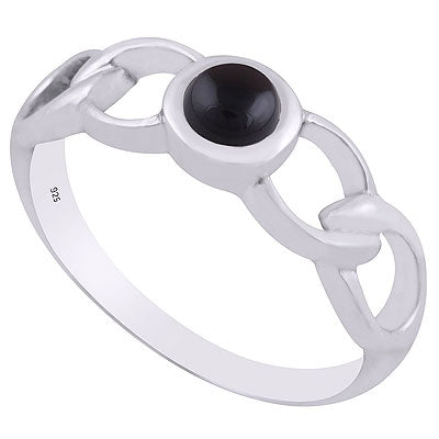 Stunning Shank Around Black Onyx Round Shape 925 Sterling Solid Silver Ring - R3402085-32