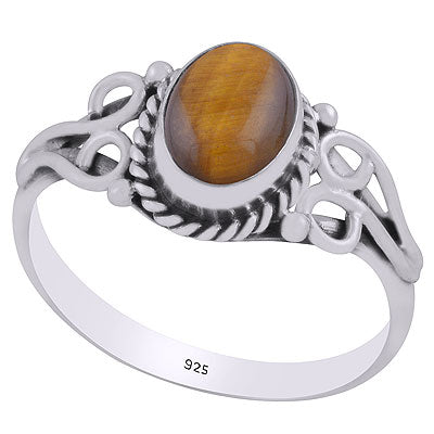 Alluring Handcrafted Work Around Tiger's Eye Oval Shape 925 Sterling Solid Silver Ring - R3402100-61