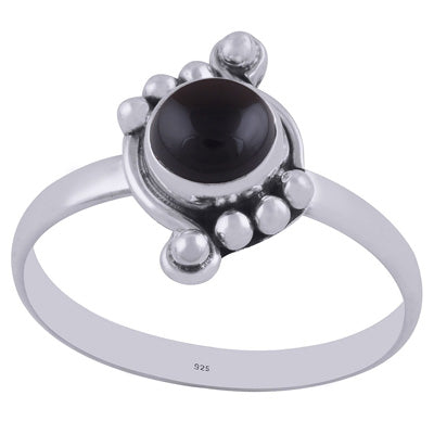 Unique Rawa Work Around Black Onyx Round Shape 925 Sterling Solid Silver Ring - R3402105-38