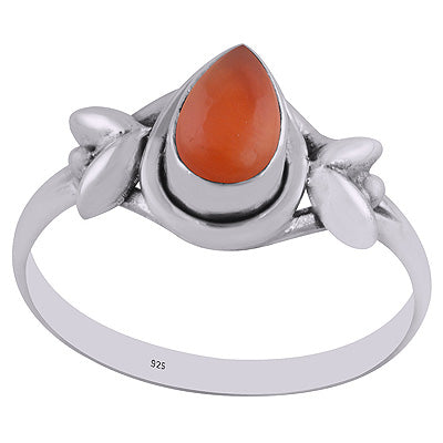 Stunning Embossed Work Around Carnelian Pear Shape 925 Sterling Solid Silver Ring - R3402107-66