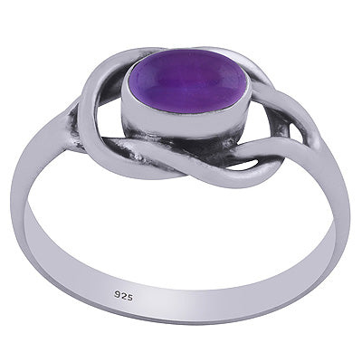 Beautiful Knot Work Around Amethyst Oval Shape 925 Sterling Solid Silver Rings - R3402120-1