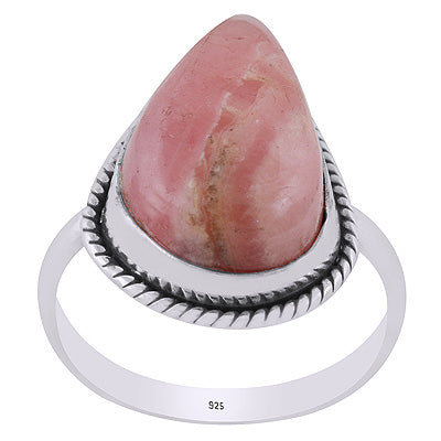 Alluring Twisted Wire Work Around Rhodochrosite Pear Shape 925 Sterling Solid Silver Ring - R3402139-176