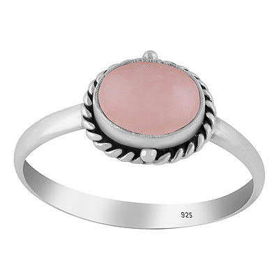 Stunning Oxidised Twisted Wire And Rawa Work Around Rose Quartz Oval Shape 925 Sterling Solid Silver Ring - R3402142-61