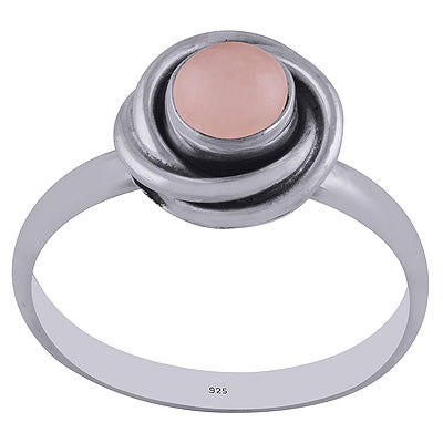 Beautiful Twisted Shank Around Rose Quartz Round Shape 925 Sterling Solid Silver Rings - R3402145-53