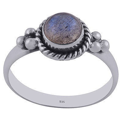 Alluring Rawa & Twisted Wire Work Around Labradorite Round Shape 925 Sterling Solid Silver Ring - R3402146-35