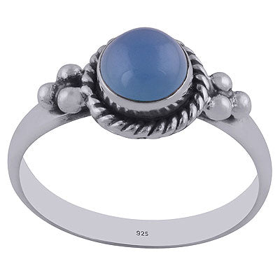 Alluring Rawa & Twisted Wire Work Around Blue Chalcedony Round Shape 925 Sterling Solid Silver Ring - R3402146-66