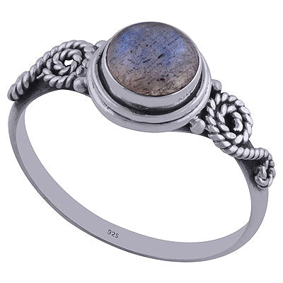 Beautiful Wire Coil Around Labradorite Round Shape 925 Sterling Solid Silver Rings - R3402158-82