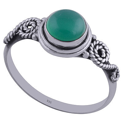 Beautiful Wire Coil Around Green Onyx Round Shape 925 Sterling Solid Silver Rings - R3402158-95