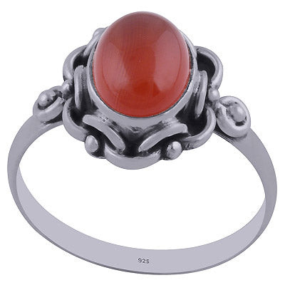 Stunning Handwork around Carnelian Oval Shape 925 Sterling Solid Silver Ring - R3402159-33