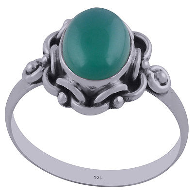 Stunning Handwork around Green Onyx Oval Shape 925 Sterling Solid Silver Ring - R3402159-37