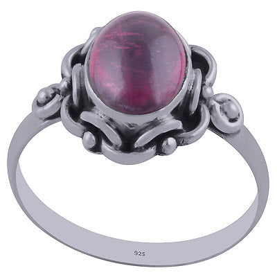 Stunning Handwork around Garnet Oval Shape 925 Sterling Solid Silver Ring - R3402159-6