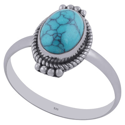 Authentic Rawa & Wire Work Around Turquoise Oval Shape 925 Sterling Solid Silver Ring - R3402160-11