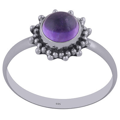 Beautiful Rawa Work Around Amethyst Round Shape 925 Sterling Solid Silver Ring - R3402161-1