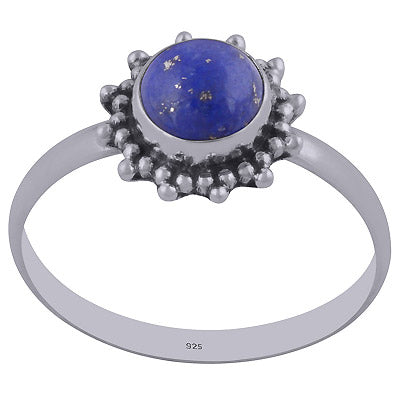 Beautiful Rawa Work Around Lapis Round Shape 925 Sterling Solid Silver Ring - R3402161-27