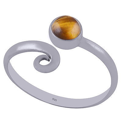 Beautifully Designed Minimal Tiger's Eye Round Shape 925 Sterling Solid Silver Ring - R3402162-47
