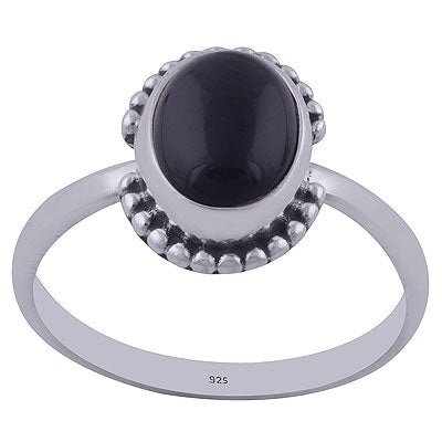 Alluring Rawa Work Around Black Onyx Oval Shape 925 Sterling Solid Silver Ring - R3402165-51