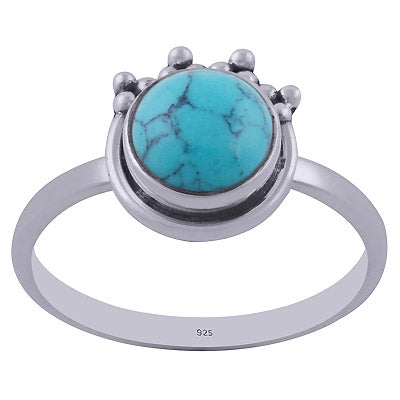 Handcrafted Rawa Work On Turquoise Round Shape 925 Sterling Solid Silver Ring - R3402169-53