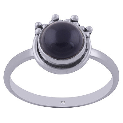 Handcrafted Rawa Work On Black Onyx Round Shape 925 Sterling Solid Silver Ring - R3402169-61