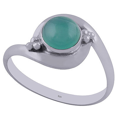 Alluring Rawa Work Around Green Onyx Round Shape 925 Sterling Solid Silver Ring - R3402170-28