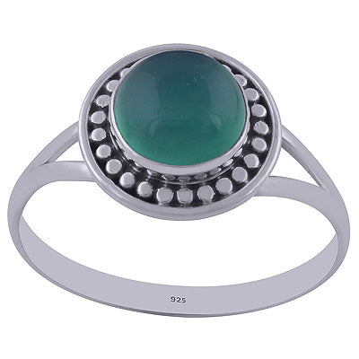 Stunning Handwork Split Shank Green Onyx Round Shape 925 Sterling Solid Silver Ring - R3402172-35