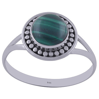 Stunning Handwork Split Shank Malachite Round Shape 925 Sterling Solid Silver Ring - R3402172-41