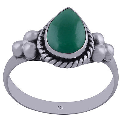 Stunning Handwork Around Green Onyx Pear Shape 925 Sterling Solid Silver Ring - R3402208-47