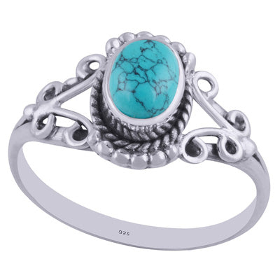Gorgeous Handwork Around Turquoise Oval Shape 925 Sterling Solid Silver Ring - R3402211-38