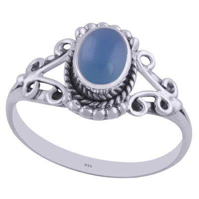Gorgeous Handwork Around Blue Chalcedony Oval Shape 925 Sterling Solid Silver Ring - R3402211-58