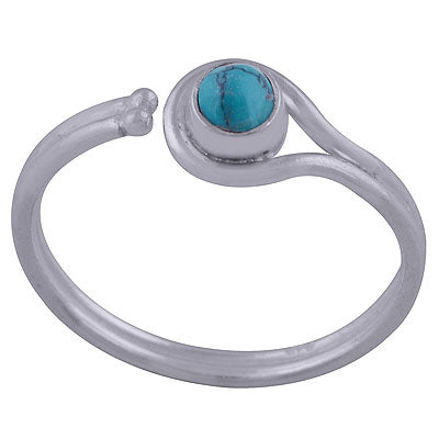 Beautiful Adjustable Shank Turquoise Round Shape 925 Sterling Solid Silver Ring - R3402241-11