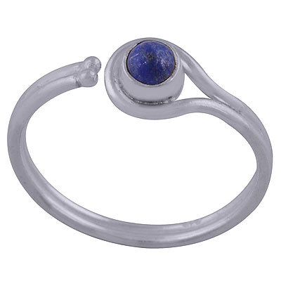 Beautiful Adjustable Shank Lapis Round Shape 925 Sterling Solid Silver Ring - R3402241-34