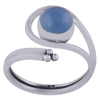 Stylish Pattern Around Blue Chalcedony Round Shape 925 Sterling Solid Silver Ring - R3402242-50